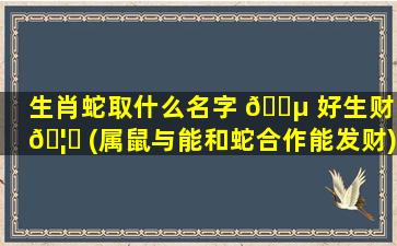生肖蛇取什么名字 🐵 好生财 🦍 (属鼠与能和蛇合作能发财)